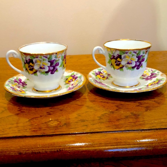 Clarence Dining Two Clarence Bone China Teacup And Saucer Pansies